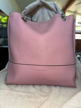 Vintage Calvin Klein Dusty Rose Pebbled Leather Tote with pouch EUC